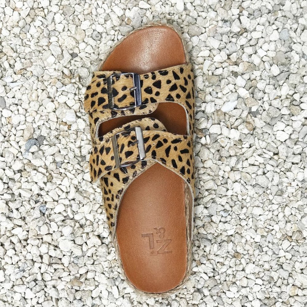 Double buckle cheetah print sandals